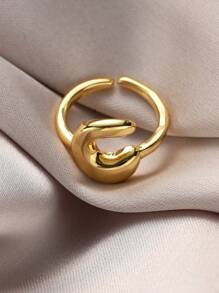 1pc Fashionable Gold 26 Letter A-Z Copper Gold Plated Retro Coin Style Adjustable Ring, Suitable For Women Daily, Beach, Party, Holiday Wear, Gift For Couple And Friends