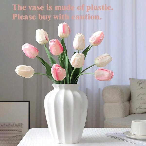 1pc, White Plastic Vase, Shatter-Proof Vase For Bohemian Style Home Decoration - Nordic Style Reed Vase For Wedding, Dining Table, Living Room, Office, Bedroom - Home Decoration Crafts Gifts Birthday Graduation Room Decor Flower Vase Glass Vase