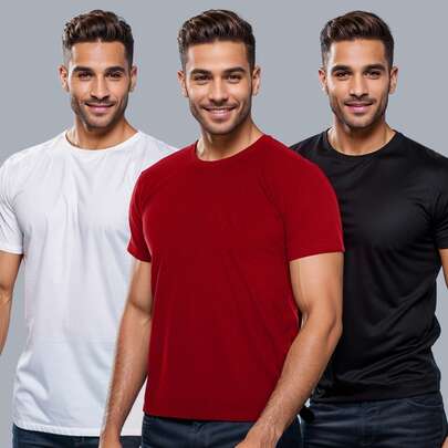 Kit 3 Camiseta Masculina Lisa 100% Algodão Camisa Importada Basica Peruana Gola Redonda