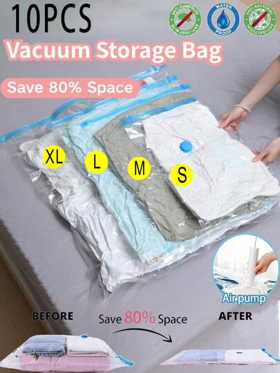10pcs Transparent Vacuum Storage Bags With Pump, Travel Compression Bags, Waterproof Vacuum Bags, Summer Vacuum Compression Bags, Home Storage Compression Bags, Large Capacity Vacuum Storage Bags, Transparent Compression Bags, PVC Waterproof Storage Bags, Portable Travel Vacuum Bags, Anti-Insect And Anti-Mildew Storage Bags, Suitable For Quilts And Clothes