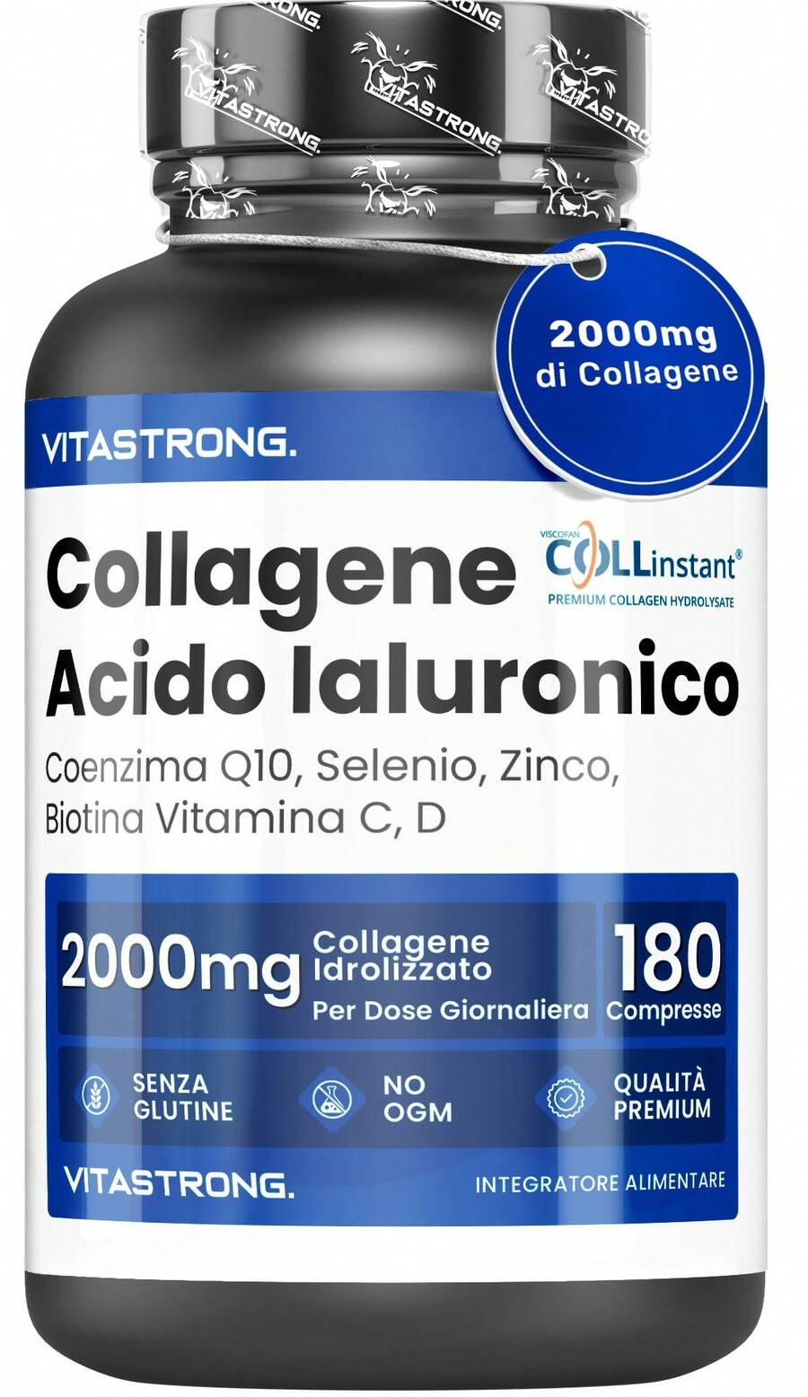 Vitastrong Collagen And Hyaluronic Acid 180 Tablets, Hydrolyzed Collagen 2000mg COLLinstant Quality, Collagen Supplement For Skin, Bones, Joints - Others - View 1