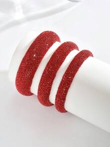 Juego de 3 pulseras brazalete de metal geométricas redondas con incrustaciones de rhinestone de moda y lujo, joyería de alta gama para mujer para fiesta