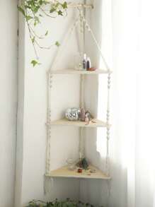 1 pieza Estantería de esquina, repisa flotante de cuerda blanca tejida a mano boho en beige, organizador de almacenamiento y decoración para dormitorio, baño, oficina, sala de estar, regalo para mamá y maestros, muy adecuado para decoración de boda en la sala de estar - para diversos espacios como paredes de la galería, dormitorios, salas de estar, cocinas, baños, dormitorios y oficinas.