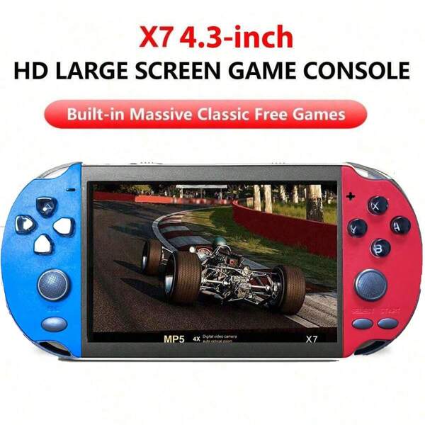 جهاز ألعاب محمول X7 بشاشة HD قياس 4.3 بوصة، وحدة تحكم ألعاب محمولة، جهاز ألعاب فيديو محمول بذاكرة رام 8 جيجا بايت، مزود ب- 1000 لعبة مدمجة، مع منفذ تيار متردد وأزرار تحكم