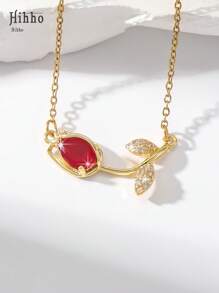 Hihho 1pc Adjustable Stainless Steel 18K Gold Plated Tulip Necklace, Suitable For Women, French Fashion Style, Fit For Party, Date, Office Wear, Valentine's Day Gift