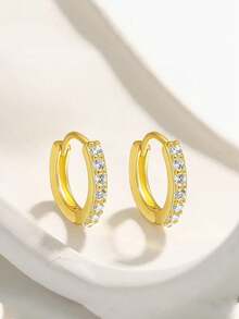 925 Sterling Silver Zirconia Studded Hoop Earrings, Simple & Hypoallergenic, Suitable For Men & Women - Silver - View 13