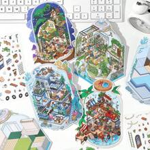 3D niedliche Tier Himmel Ozean Miniatur Szene Aufkleber, DIY Landschaftsaufkleber, Kabineszene zum Stapeln, Geschenk für Kinder, Schulmaterialien, Schulanfang