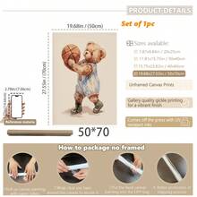 1 Tranh Gấu Thể Thao Ngộ Ngộ Trang Trí Tường Phòng Trẻ Em - 6 Mẫu Thiết Kế Đáng Yêu, Có/Không Khung | Tranh vẽ tay trên vải canvas hình động vật, phù hợp với trang trí phòng trẻ em tông màu trung tính, khung gỗ, dễ treo, trang trí phòng trẻ em chủ đề bóng chày, bóng đá, golf, thiết kế tông màu retro nhẹ nhàng, lựa chọn quà tặng tốt nhất - Nhiều màu - Xem 20