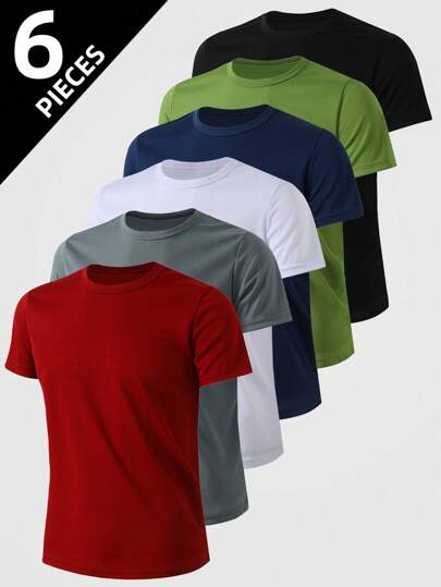 Set da 6 magliette a maniche corte sportive per ragazzi adolescenti, abbigliamento estivo attivo in rete traspirante, adatto per corsa all'aperto, basket, calcio, misure adatte per ragazzi di età 13-18 anni