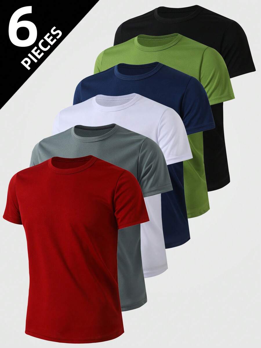 Set da 6 magliette a maniche corte sportive per ragazzi adolescenti, abbigliamento estivo attivo in rete traspirante, adatto per corsa all'aperto, basket, calcio, misure adatte per ragazzi di età 13-18 anni