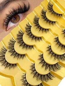 Pestañas postizas efecto wispy 100% hechas a mano, pestañas falsas de aspecto natural, ligero, pestañas postizas de larga duración, pestañas postizas con apariencia natural, paquete de 7 pares - Negro - Ver 1