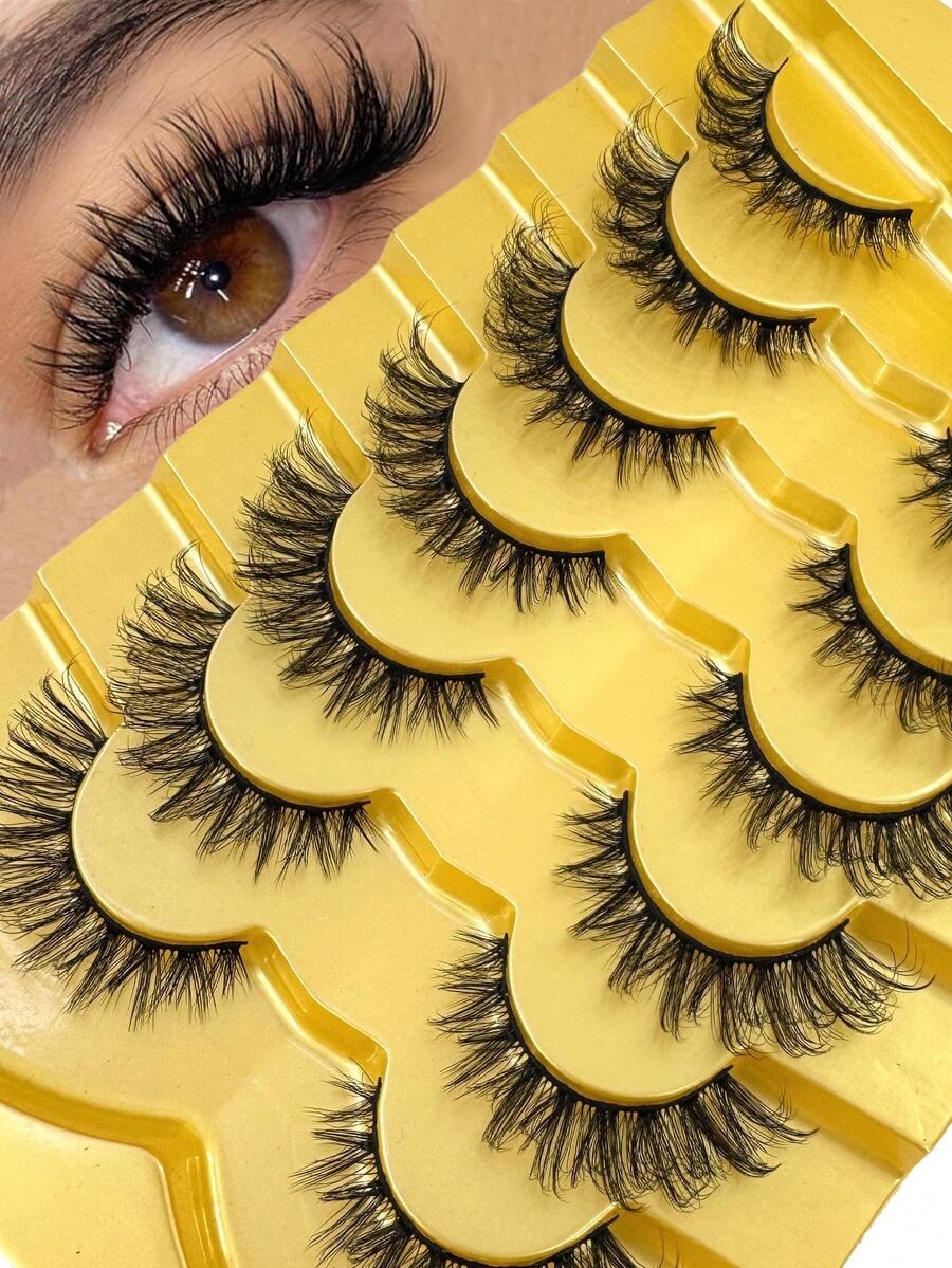 Pestañas postizas efecto wispy 100% hechas a mano, pestañas falsas de aspecto natural, ligero, pestañas postizas de larga duración, pestañas postizas con apariencia natural, paquete de 7 pares - Negro - Ver 1