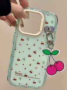 可爱樱桃吊坠撞色手机壳，兼容 17 Pro Max、17 Pro、17 Air、16 Pro Max、14 Pro、13、12、15 Plus、11，背面采用柔软皂面设计，礼品 - 綠色 - 查看 3