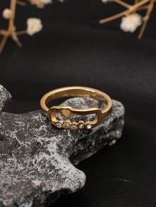 1pc 18K Gold Plated Double-Layer Hollow Heart Micro Inlaid Cubic Zirconia Women Rings, Versatile & Fashionable, Suitable For Daily, Office, Outing, Gift For Girlfriend, Wife Anniversary - Gold - View 5