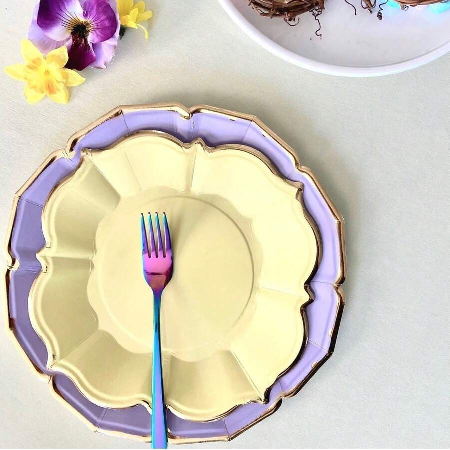 60PCS Yellow And Purple Disposable Paper Plates For Party/Wedding/Birthday - Include 30PCS 10inch Dinner Plates And 30PCS 9inch Lunch Plates For Party Decorations