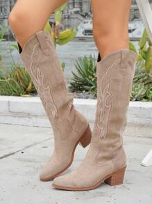 2024 Spring/Autumn New Arrivals Women's Plus Size Fashion Over-The-Knee Western Embroidery Boots
