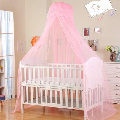 1pc Elegant Polyester Round Crib Mosquito Net - Lace Trim, Easy Installation, Effectively Protects Baby, Portable Crib Canopy | Elegant Mosquito Net | Polyester Fabric