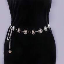 1 pièce Chaîne de taille en métal or et argent avec motif tournesol pour femmes, accessoire de mode sexy et ajustable, convient pour être porté avec des robes et des pantalons au quotidien en automne, pour Halloween