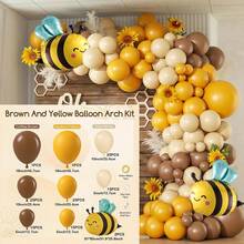 Cute Smile Face Honeybee Balloon Arch Garland Kit With Brown Mustard Yellow Sand White Thickening Latex Balloons For Summer Sunflower Bee Theme Gender Reveal Birthday Babyshower Party Decorations - Color Mixing - View 11