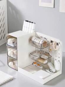 1pc Desktop Student Supplies Multi-Use Dustproof Drawer Style Pegboard Storage Display Box, Makeup Organizer - Multicolor - View 1