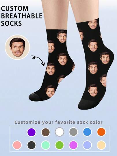 1 par de calcetines personalizados con rostro, calcetines personalizados con foto, calcetines impresos personalizados, calcetines divertidos con rostro personalizado, calcetines con imagen personalizada, pon cualquier rostro en los calcetines, regalo de aniversario, regalo de San Valentín, regalo de cumpleaños, regalo de boda, colorido, lindo, adorable, sencillo, divertido, personalizado, único, personalizado, regalos ideales para él, regalos ideales para ella, novio, novia, familia, amigos, ella, otoño