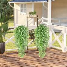 郁郁葱葱的绿色人造桉树花环 - 逼真的塑料悬挂植物，适合室内外装饰，非常适合家庭、房间、婚礼和情人节展示，人造植物家居装饰 - 白色 - 查看 6