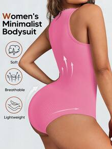 Women's Sexy Ribbed Camisole Crop Top Bodysuit With Square Neckline And Backless Design - Hot Pink - View 3