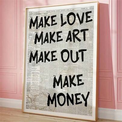 1pc Modern Wall Art Contemporary Canvas Poster - "Make Love Make Art" Quote Print, Aesthetic Lettering Theme Poster, Suitable For Living Room, Bedroom, Home Office, Classroom - Indoor Portrait, Framed Option, Christmas & New Year Decor