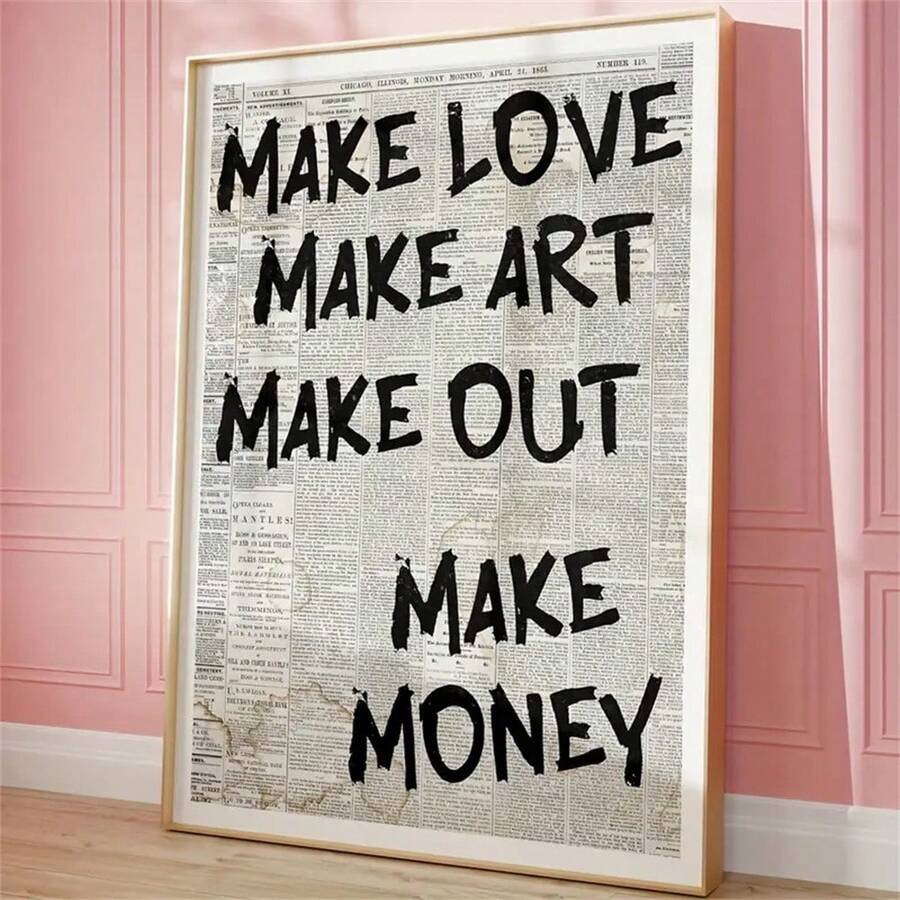 1 tấm áp phích vải canvas đương đại nghệ thuật treo tường hiện đại - Tranh in trích dẫn "Make Love Make Art", áp phích chủ đề chữ cái thẩm mỹ cho phòng khách, phòng ngủ, văn phòng tại nhà, lớp học - Tranh chân dung trong nhà, khung tùy chọn, tranh trang trí Giáng sinh năm mới - Nhiều màu - Xem 1