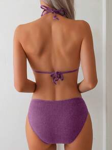 New Solid Color Cutout Sexy Backless One-Piece Swimsuit With High Elasticity Metallic Yarn And Drawstring, For Women
