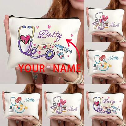 Custom Nurse-Themed Makeup Bag - Lightweight, Zippered Cosmetic Pouch For Travel & Toiletries, Perfect Appreciation Or Party Gift For Nurses