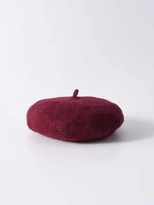 Women's Fashion Elegant Solid Minimalist Beret Hat, Casual Winter Gifts - Burgundy - View 5