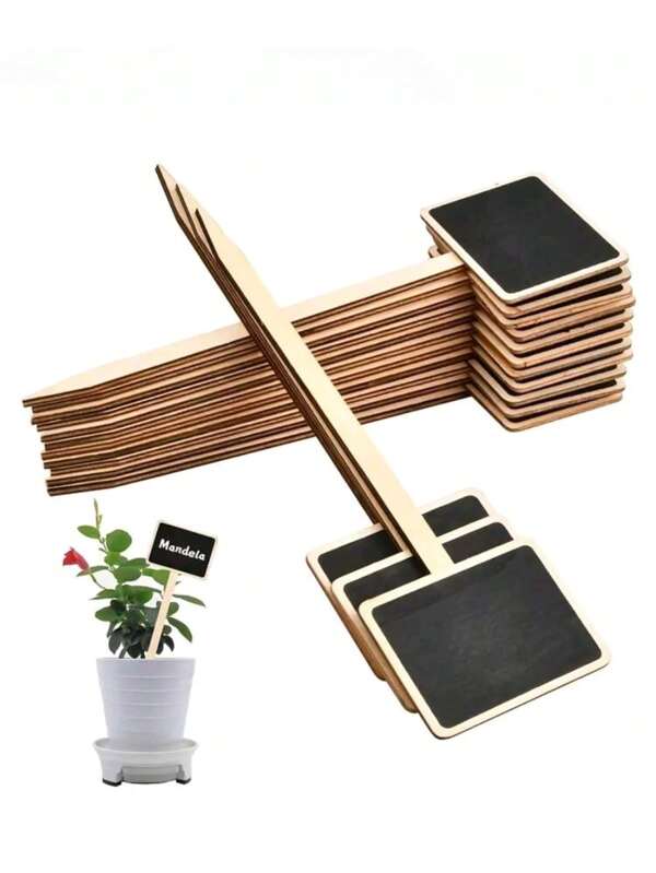 paquete de 20 etiquetas de plantas de madera rústicas, señales de jardín en forma de T con pizarra, etiquetas de plantas de tronco montadas en el suelo para macetas de flores, semillas, hierbas, vegetales, suculentas - No se necesita electricidad