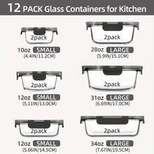 12 Pack Glass Food Storage Containers, Glass Meal Prep Containers With Airtight Lids, Dishwasher Safe - Gray Blue - View 2