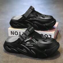 Men's New Summer Outdoor Letter, Chinese Style Street EVA (Ethylene-Vinyl Acetate Copolymer) Slip On Beach Party Sandals, Couple Breathable Vacation Casual Shoes, All Season