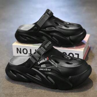 Men's New Summer Outdoor Letter, Chinese Style Street EVA (Ethylene-Vinyl Acetate Copolymer) Slip On Beach Party Sandals, Couple Breathable Vacation Casual Shoes, All Season