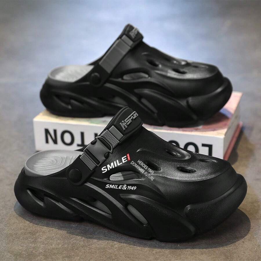 Men's New Summer Outdoor Letter, Chinese Style Street EVA (Ethylene-Vinyl Acetate Copolymer) Slip On Beach Party Sandals, Couple Breathable Vacation Casual Shoes, All Season