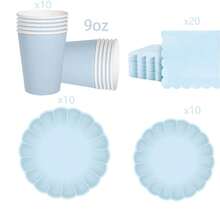 10pcs/20pcs/40pcs/50pcs, Blue Scalloped Paper Plates,Cups And Napkins Set,Fan Shaped Paper Plate 9 Inch 7 Inch Shell Edge Disposable Dinner Tray Paper Cup Paper Towel Birthday Wedding Party Decoration (Light Blue) Mother's Day Gift Wedding Birthday Party Supplies Daily Picnic Camping Tray - Blue - View 5