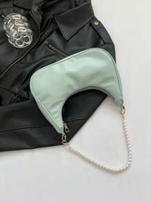 Bolso de hombro en forma de media luna con cadena de perlas, elegante bolso bandolera, bolso de mano mini, bolso casual para exteriores, versátil bolso para viajes