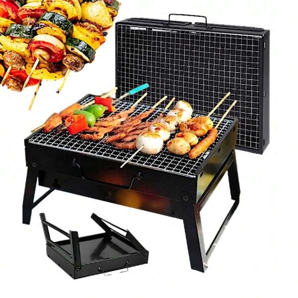 Barbecue da giardino, pieghevole, compatto, portatile, a carbonella, con maniglia, barbecue a carbonella, barbecue pieghevole portatile, tavolo da barbecue, griglia da tavolo in acciaio inox per affumicare all'aperto, per picnic, giardino, terrazza, campeggio, viaggio