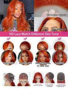 34 Inch Ginger Wig Human Hair Body Wave Ginger Orange 13X4 Lace Front Wigs Human Hair Pre Plucked 250 Density 350# Colored Glueless 13X4 HD Lace Frontal Wig Human Hair For Women - S350 - 查看 4