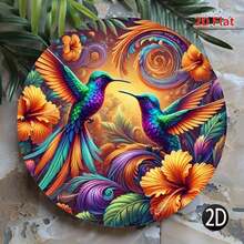 2D 打印单件圆形金属标牌，蜂鸟主题，适用于车库墙面装饰、咖啡厅酒吧俱乐部客厅墙面装饰