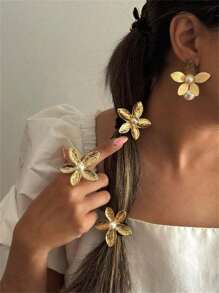 2 Pieces Of Women's Fashion Metal Headbands With Luxurious Pearl Five-Petal Flower Metal Hair Accessories, Suitable For Summer Beach Vacation Wear, Hair Tie, Hair Flowers ,Hair Accessories, Ponytail Holders, Hair Elastics, Hair Rubber Bands