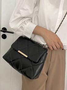 Bolsa de Ombro de Couro PU em Cores Sólidas e Bordados, Moda Casual Feminina, Grande Capacidade