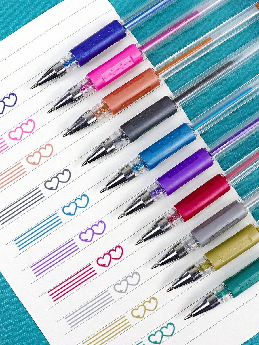 Set de 10 bolígrafos para diario de bala con diseños de pintura de estilo de Oriente Medio en colores aleatorios - Multicolor - Ver 1