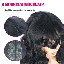 Curly Wig With Bangs For Women Black Long Cruly With Wispy Bangs, Synthetic Hair 24inch Curly Fringe Wig With Bangs Shag Wigs Retro Hairstyle With Curls 80s Wigs For Women(24inch 1B#) - 黑色 - 查看 3