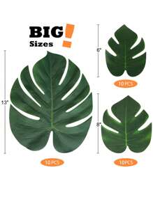 10 pièces - Décorations de fête de feuilles tropicales artificielles, fausses feuilles vertes tropicales pour décorations de fête, thème de fête de la jungle et de la plage, décorations de table de feuilles