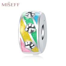 MISEFF 1 Pc Genuine S925 Sterling Silver Charm Synthetic Zirconia Fixed Clip Locator Clasp Pendant Suitable For DIY Bracelet Necklace Luxury Fine Jewelry Making Ladies Birthday Gift For Friends