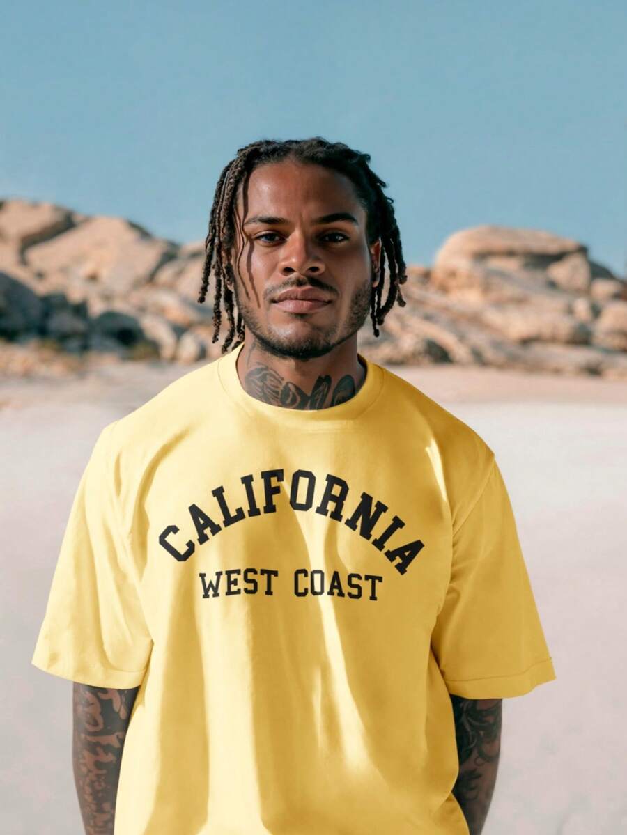 Men's Oversized California West Coast T-Shirt 100% Cotton From S To Plus Size G3 - Vàng em bé - Xem 1