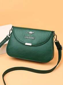 Women Solid Color PU Adjustable Shoulder Strap Shoulder/Crossbody Bag - Green - View 4